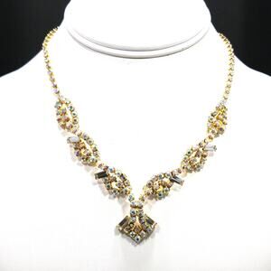 Vintage Aurora Borealis Rhinestone Choker Necklace Gold Plated 1960s